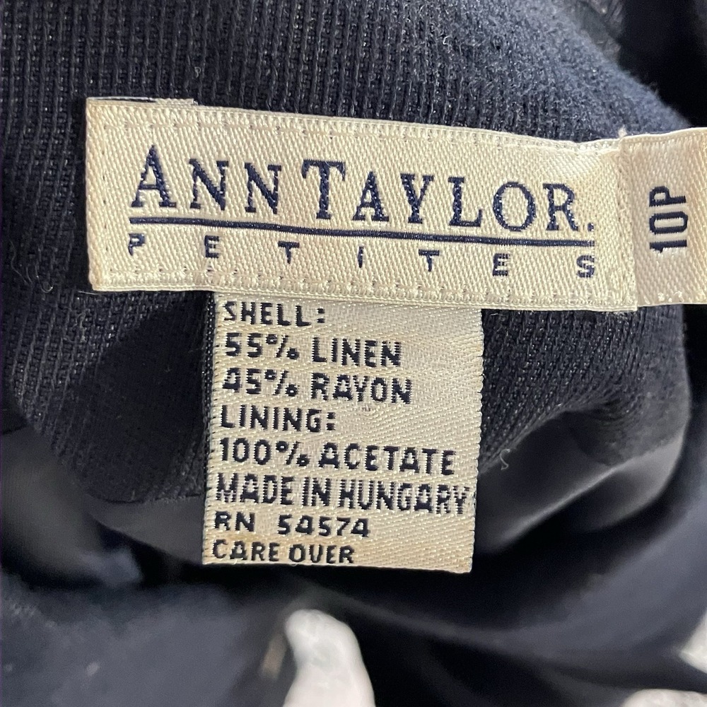 Vtg Ann Taylor Double Breasted Blazer Womens Size 10P Navy Linen Blend Nautical - Picture 6 of 10